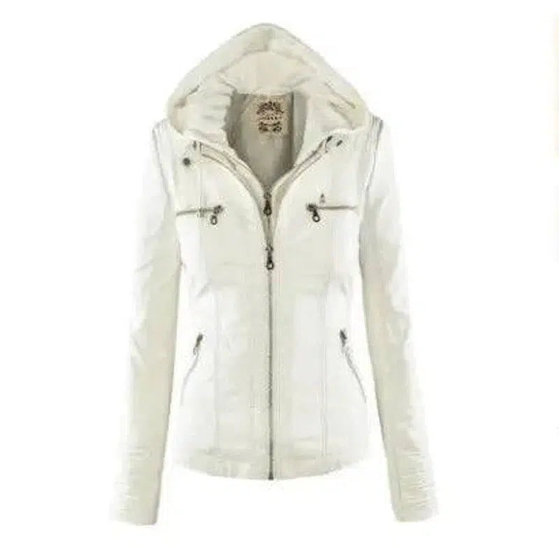 Europe Hot Removable Solid Mens Leather Jacket Lapel Ms.-White-5