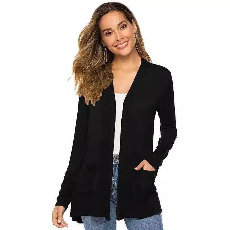 Women's Casual Open Front Cardigan-Black-6