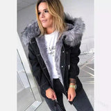 European And American Retro Big Fur Collar Denim Jacket-Black-3