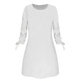 European and American solid color dress casual O-neck dress-7