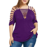 Women's Strappy Cutout Sleeve Casual Top-Purple-3