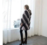 Striped Long Sleeve Faux Fur Coat-1