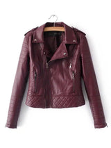 Women's Faux Leather Biker Jacket-Wine red-6