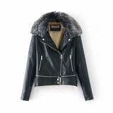 LOVEMI - Lovemi - Fur Collar Leather Jacket