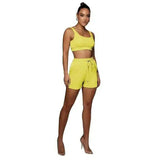 Women's Crop Top and Shorts Set-Yellow-11