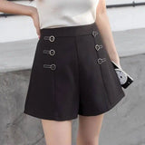 LOVEMI - Lovemi - High waist Button Decoration Wide Leg Shorts