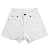 High Waist Ripped Denim Shorts-White-21