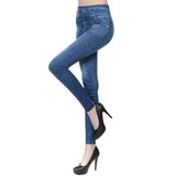 High Waisted Jeggings - Denim Leggings-Blue-2