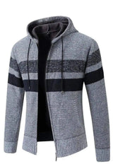 Hooded Color-Block Knitted Jacket-light gray-1