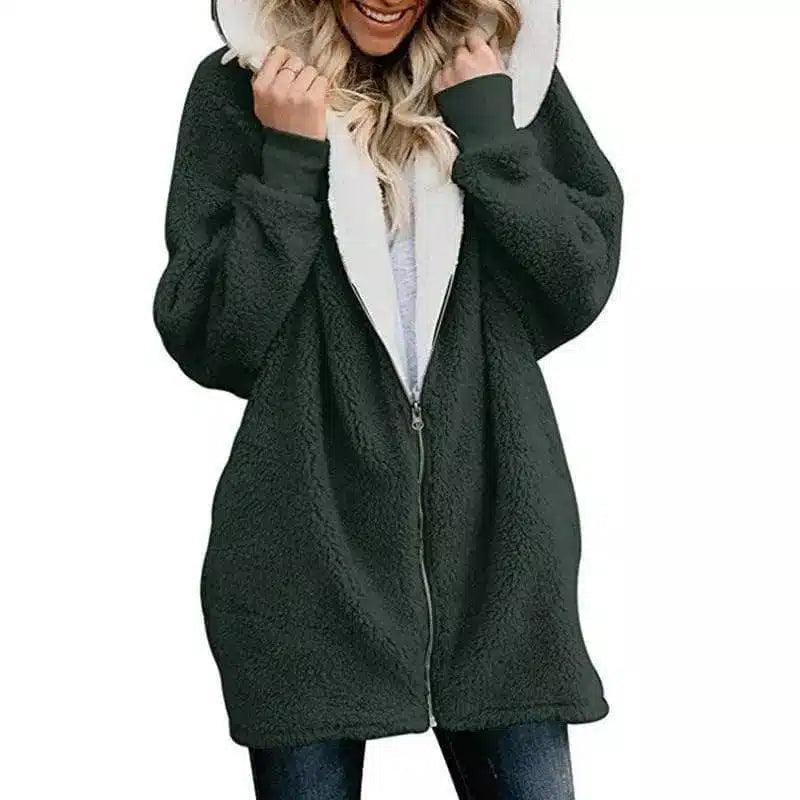 Fleece Hooded Zip-Up Jacket-green-11