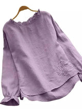 Women's Casual Long Sleeve Linen Blouse-Light Purple-2