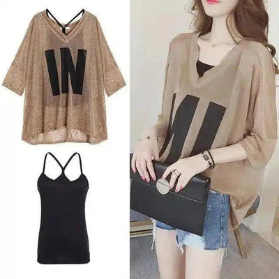 Women's V-Neck Oversized T-Shirt with Cami Top-1