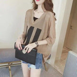 Women's V-Neck Oversized T-Shirt with Cami Top-Light Brown-2