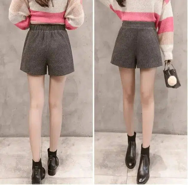 LOVEMI - Lovemi - Korean version of high waist woolen shorts autumn