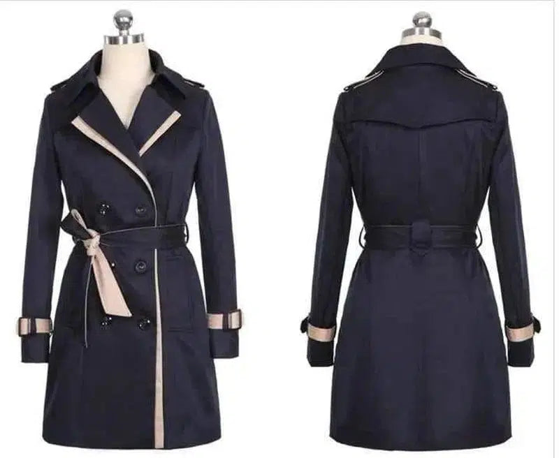 Ladies Autumn Trench Coat For Women Winter Long Coats-Black-2