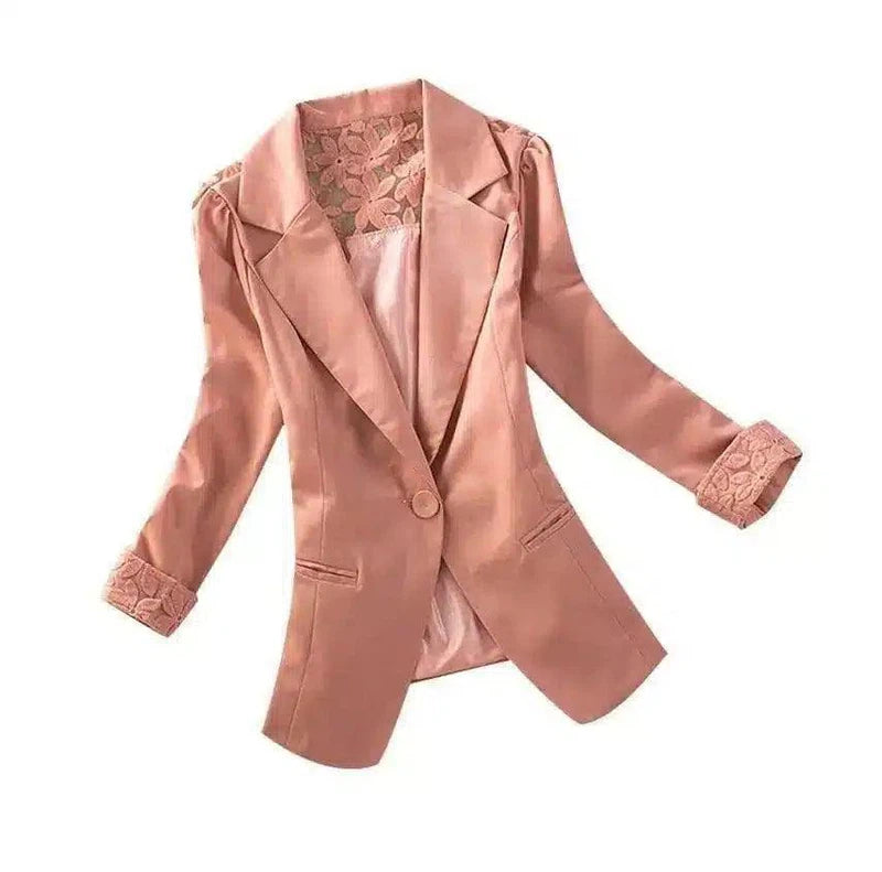 Women's Tailored Blazer with Floral Lining-Pink-2