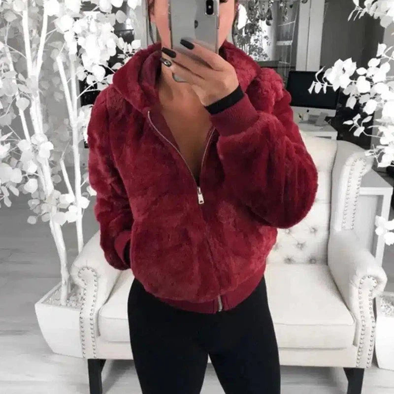 Ladies fur coat-Wine red-2