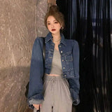 Lapel short cardigan all-match long-sleeved top trend-Denim jacket-2