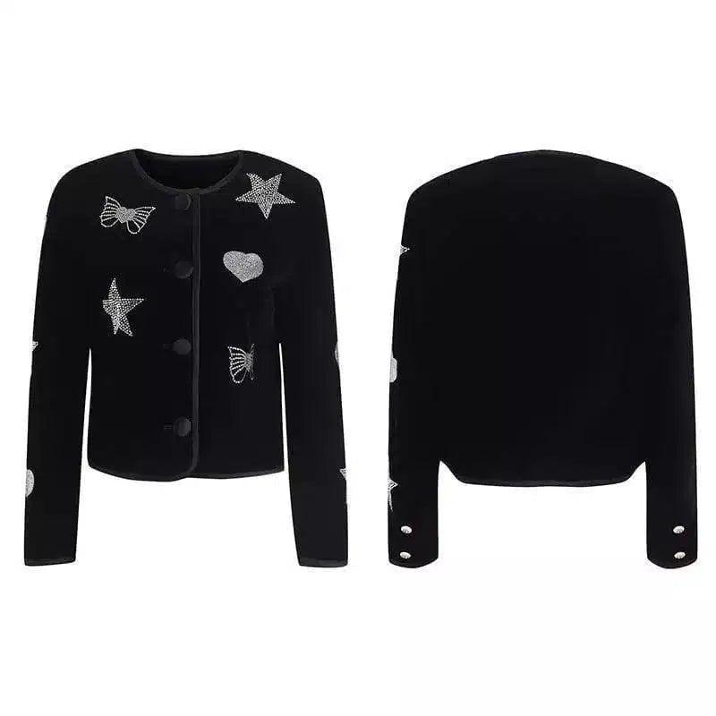 LOVEMI - Lovemi - Little Fragrant Black Hot Rhinestone Short Jacket