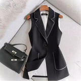 Women's Sleeveless Blazer Vest with Button-Black-2