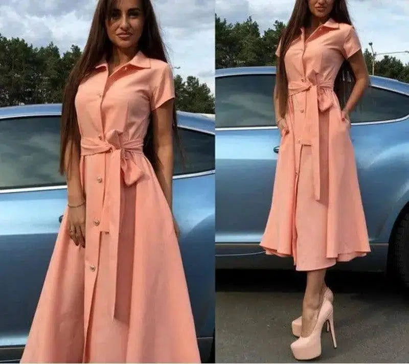 Long Shirt Dress-Pink-16