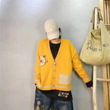 Unisex Casual Cardigan with Patch Accents-Yellow-4