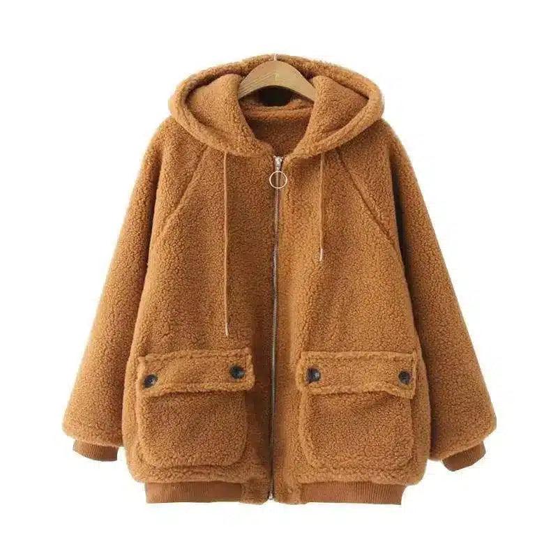 LOVEMI - Lovemi - Loose Hooded Warm Lamb Fur Jacket