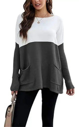 Women's Block Sweater with Pockets-1