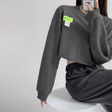 Cropped Sweatshirt & High-Waist Pants Set-Dark Grey-4