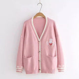 Kids' Bunny Cartoon V-Neck Cardigan Sweater-Pink-3