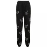 Women's Butterfly Embroidered Tracksuit Set-Pants black-5