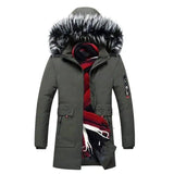 Men's fur collar hooded down jacket-GreenD-11