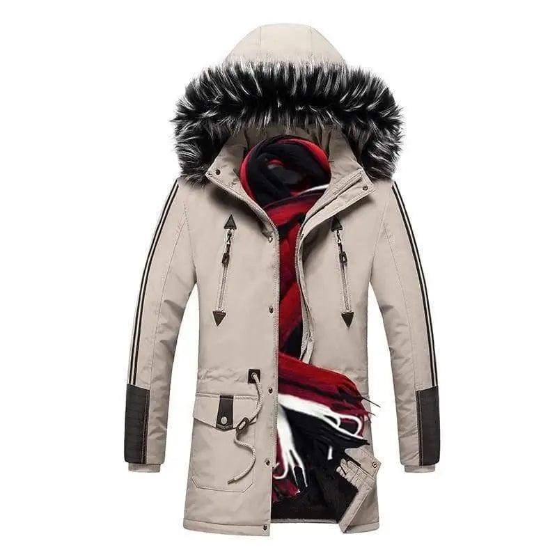 Men's fur collar hooded down jacket-KhakiA-7