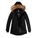 Men's large fur collar cotton jacket-Black-2