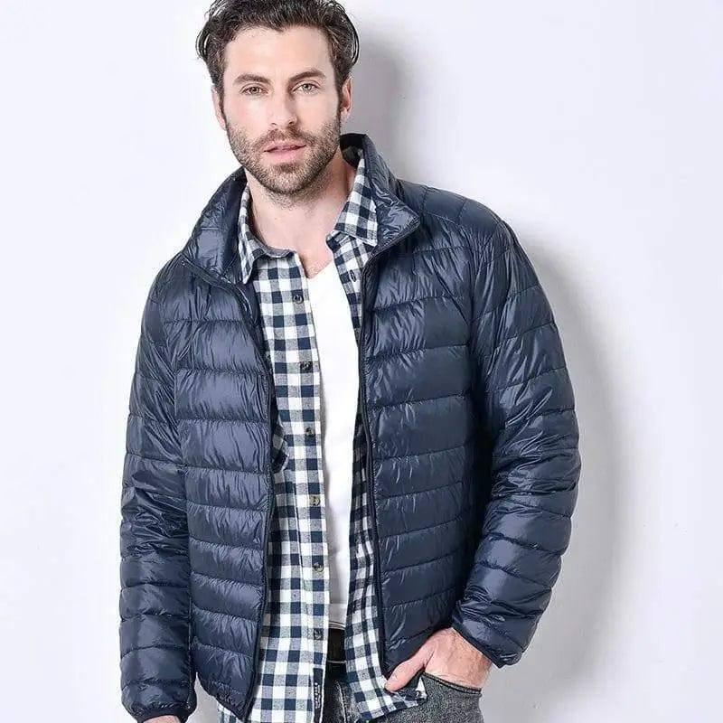 Men's light down jacket men's stand collar winter jacket XL-NavyA-10