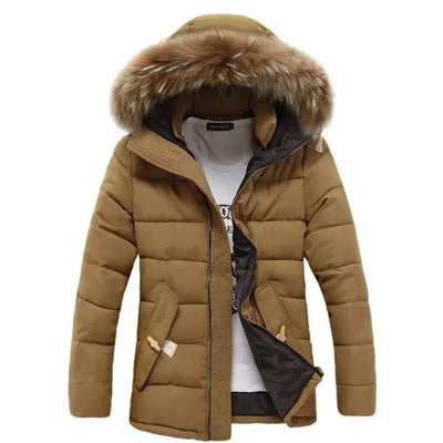 Hooded Insulated Winter Jacket for Men-Brown-3