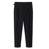 Men's Solid Color Light Cooked Wind Pleated Trousers-Black-2