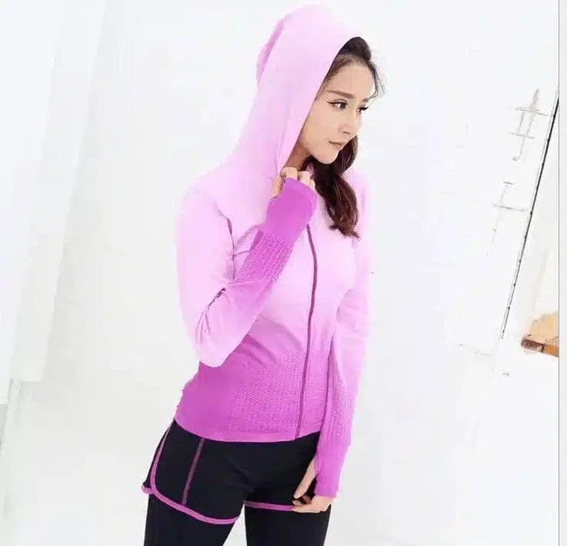 Mermaid Curve Women's Hoodies Running Fitness Jacket Zipper-Purple-5