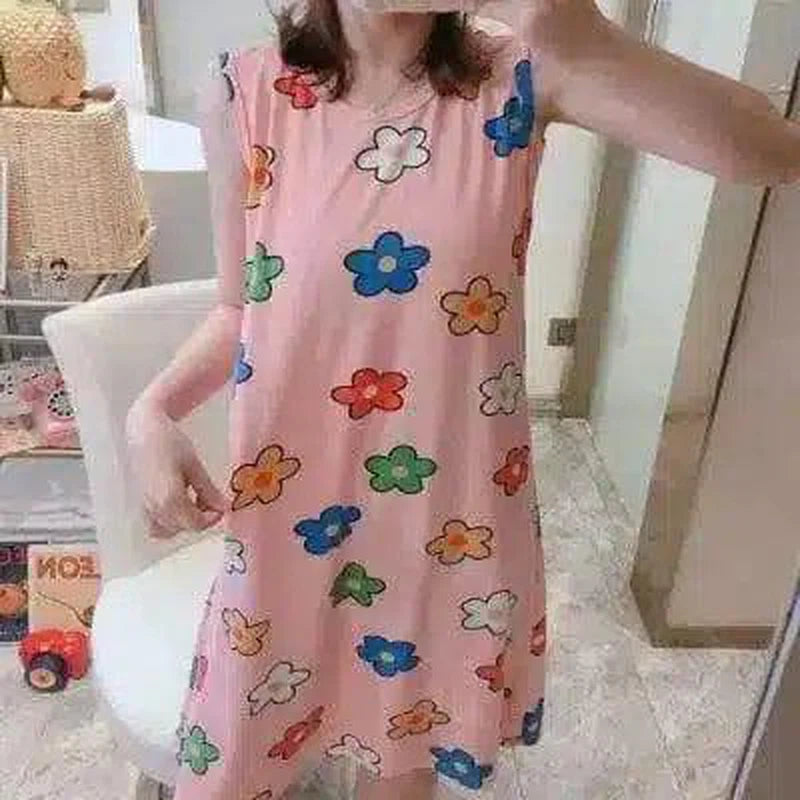 LOVEMI - Lovemi - Milk Silk Cartoon Pajamas Female Summer Round Neck