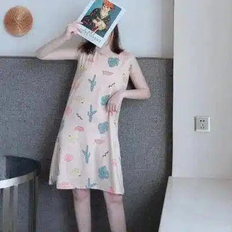 LOVEMI - Lovemi - Milk Silk Cartoon Pajamas Female Summer Round Neck