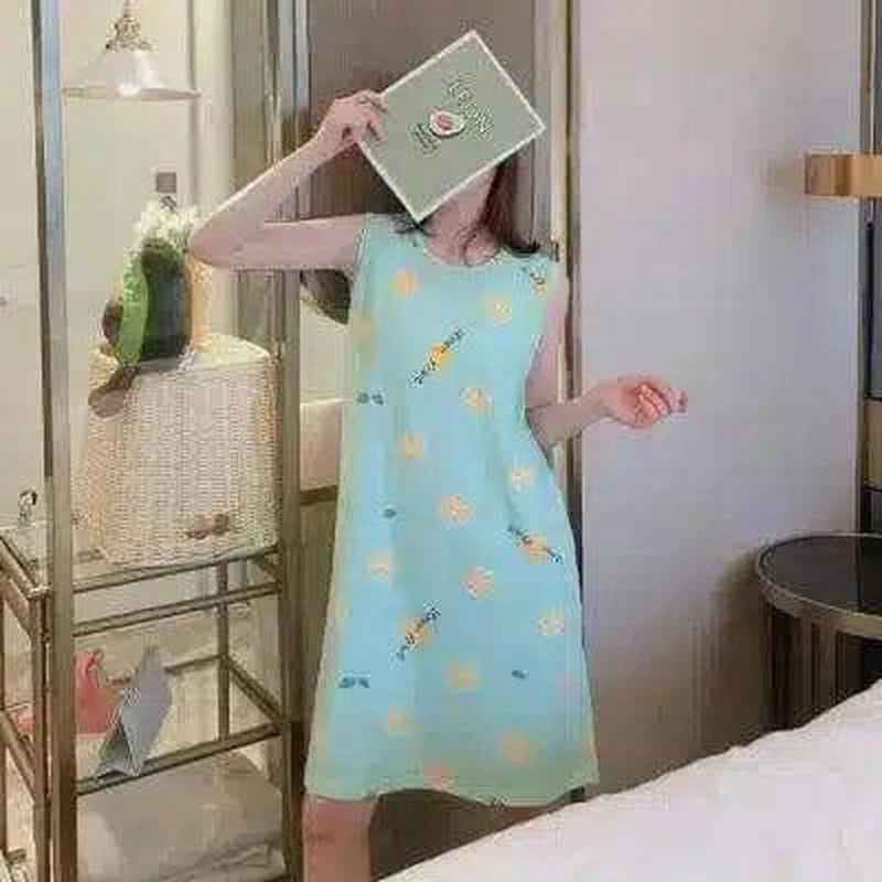 LOVEMI - Lovemi - Milk Silk Cartoon Pajamas Female Summer Round Neck