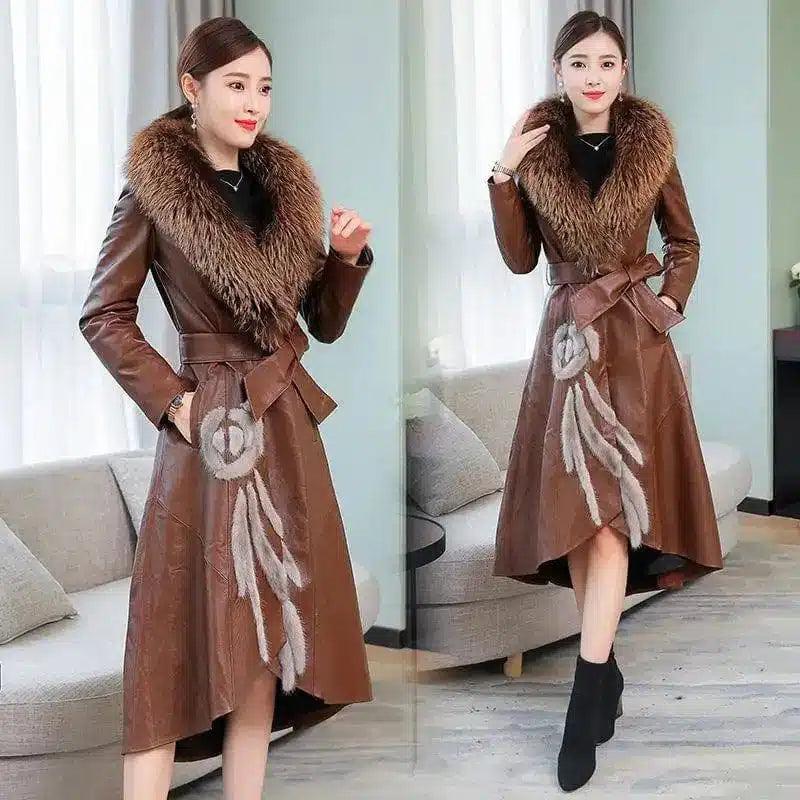 Women's Faux Fur Collar Belted Coat-1