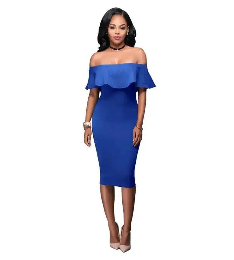 Off Shoulder Ruffles Dress-Royalblue-14