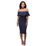 Off Shoulder Ruffles Dress-Navy-18