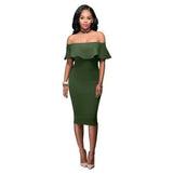 Off Shoulder Ruffles Dress-Green-26