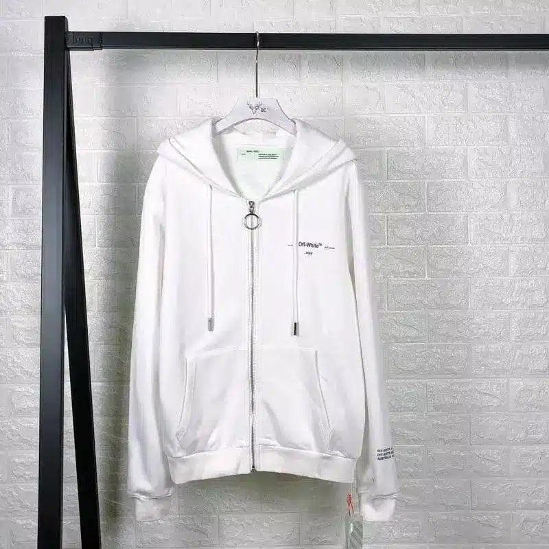 Oil painting zipper sweater arrow hoodie-White-2