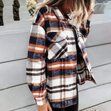 Women's Plaid Button-Up Jacket with Pockets-Orange-3