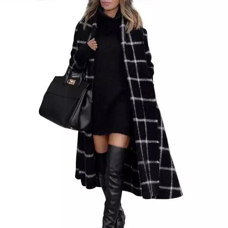 Plaid wool coat-black-1