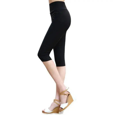 Plus Fat Plus Size Candy Color Cropped Slim-leg Pants-Black-2