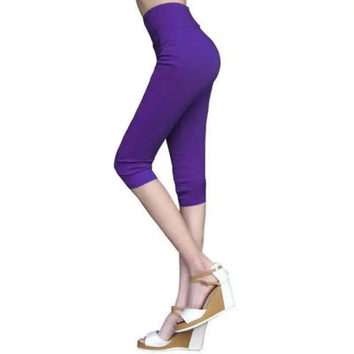 Plus Fat Plus Size Candy Color Cropped Slim-leg Pants-Purple-8